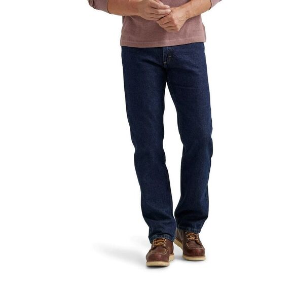 Wrangler 5 Star Relaxed Fit Men’s 46x30 Denim Blue Jeans Irregular Straight Leg - Picture 1 of 12